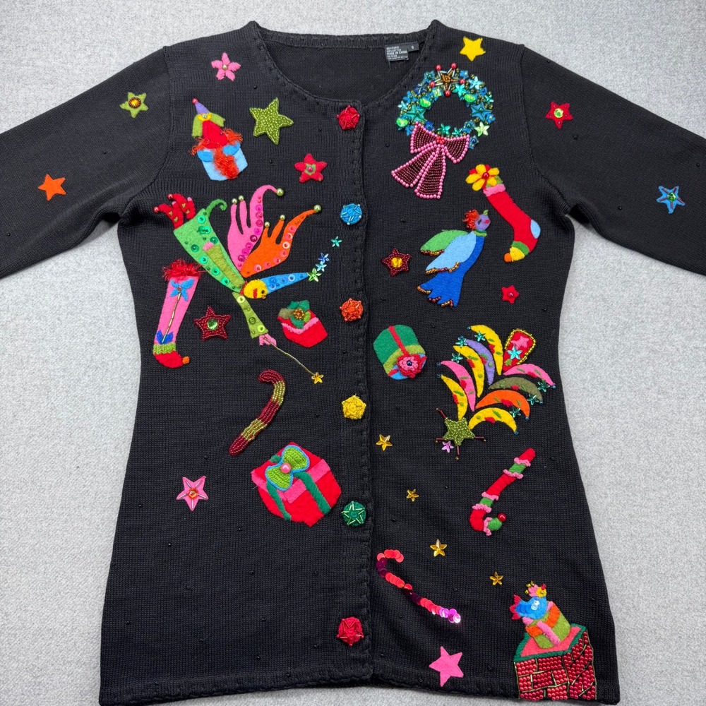 Vintage 90s Michael Simon Christmas "Holiday Whimsy" Cardigan Sweater Sz S *READ - Picture 10 of 14